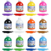 12 Acrylic Paint Bottles - 500 ML Orange, Pink, Brown, Blue, Green, Black, , Forest Green, Yellow, Purple, Red, Sky Blue, White